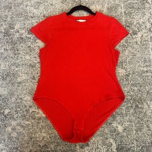 Red ribbed bodysuit